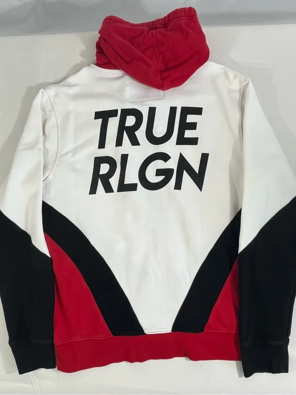 2XL True Religion Chevron Zip Hoodie Red White Black Colorblock Jacket
